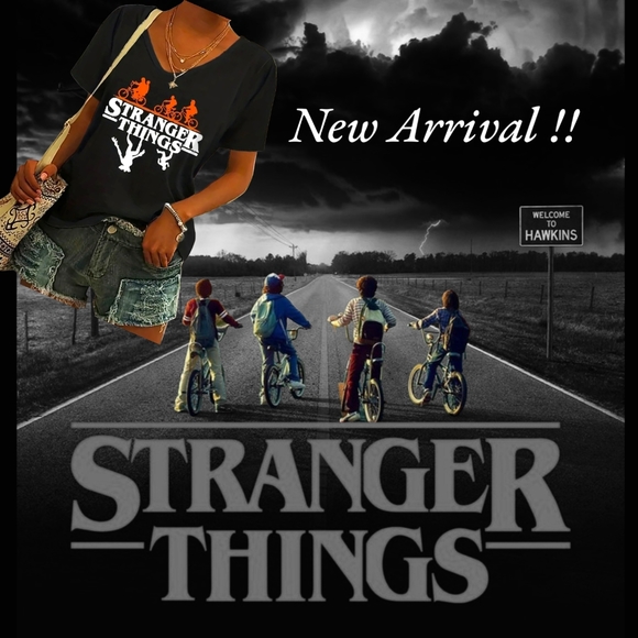 STRANGER THINGS!! WOMEN'S BLACK V-NECK POPULAR T-SHIRT TOP. NWT - Picture 5 of 11